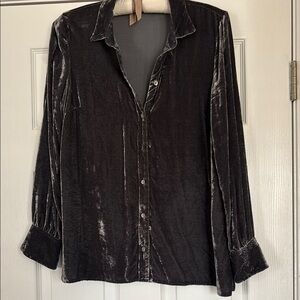 J Jill Soft Velvet Button-Up Shirt - Charcoal, size smalll